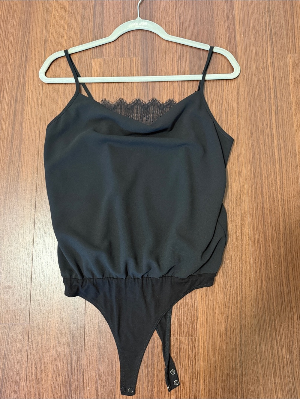 Bailey 44 Black Lace-Trim Stretch Bodysuit